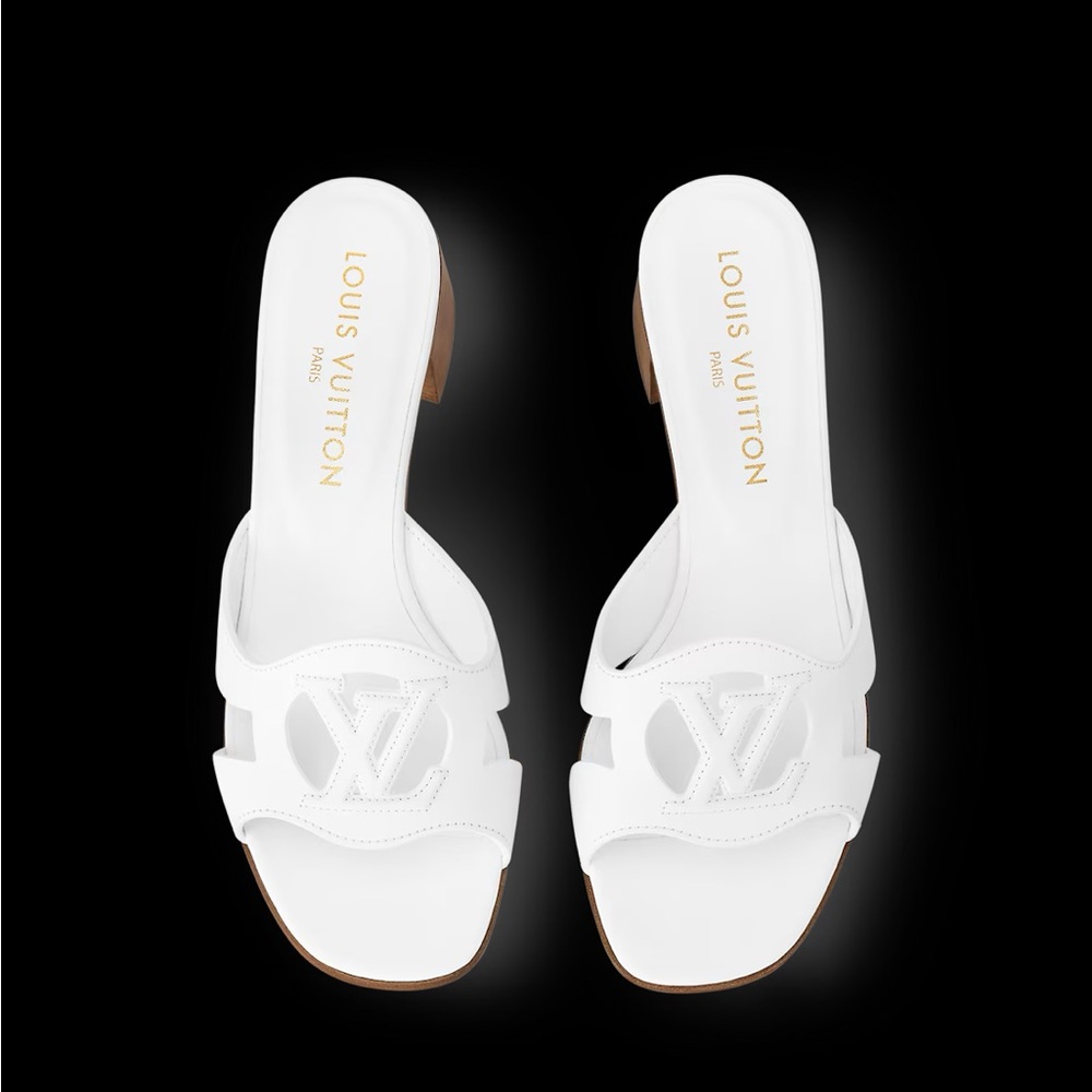Louis Vuitton Isola White Mules with Logo Detail